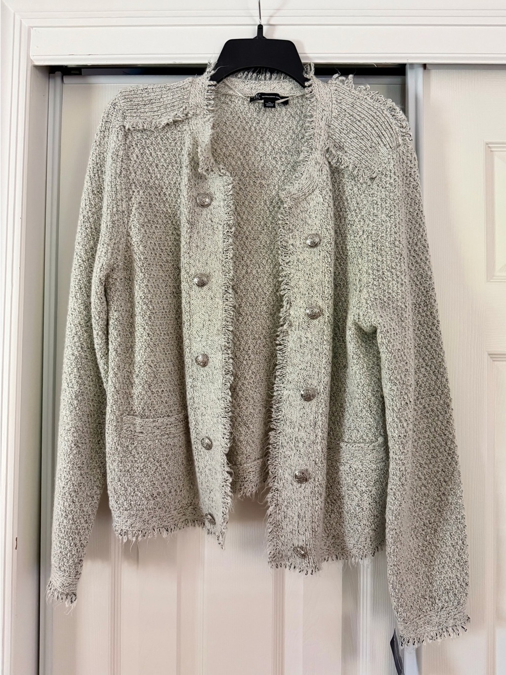 INC International Concepts Light Gray Textured Fringe Trim Cardigan